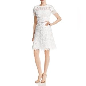 Elie Tahari Adina Short-Sleeve Floral Applique & Lace Dress